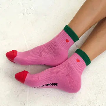 LE BON SHOPPE - Embroidered Color Block Girlfriend Socks - ROSE GREEN + HEART